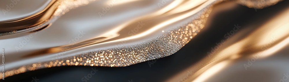 Poster gold liquid ripples smoothly across a rich gradient backdrop, displaying fluid dynamics and reflecti