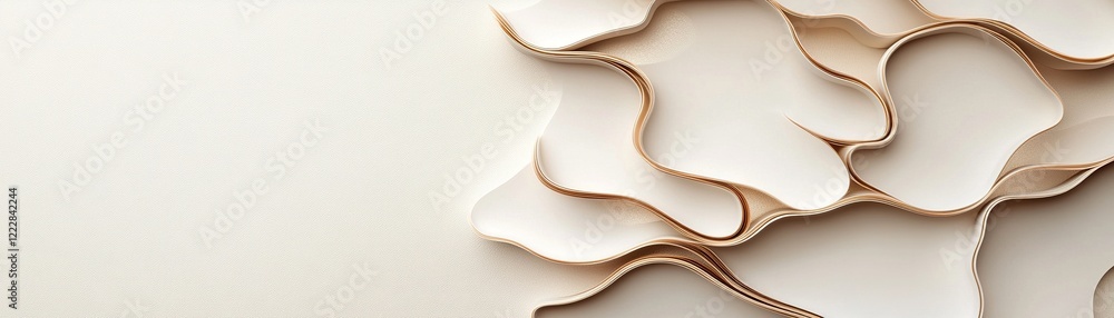 Poster layered golden cutouts form an intricate abstract composition on a neutral backdrop, casting soft sh