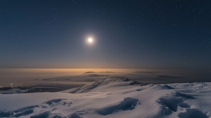 Moonlit Winter Mountain Landscape Under Starry Sky