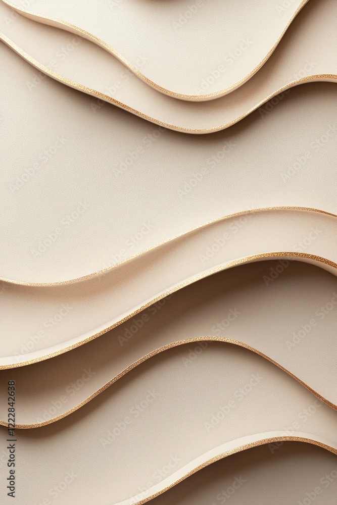 Poster this artwork features layered shapes in gold, displaying soft shadows and glowing edges against a ne