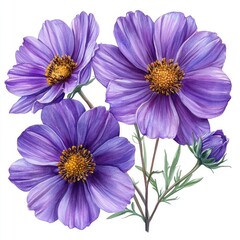 Vibrant purple flowers in full bloom, showcasing intricate petals and textures against a clean backdrop