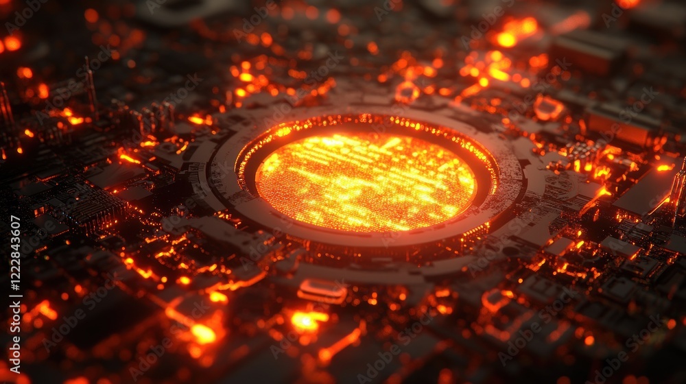 Poster glowing central processing unit circuit board design