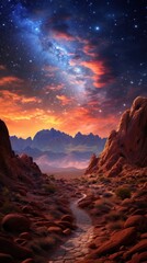 Obraz premium Mars and Milky Way night landscape astronomy.