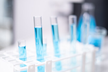 Close-up Laboratory test tube with blue liquid for chemistry chemical medicine research