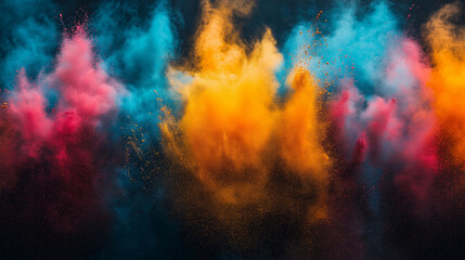 Vibrant Color Powder Explosion Abstract Background Design art red pink blue cyan teal gold dark holi