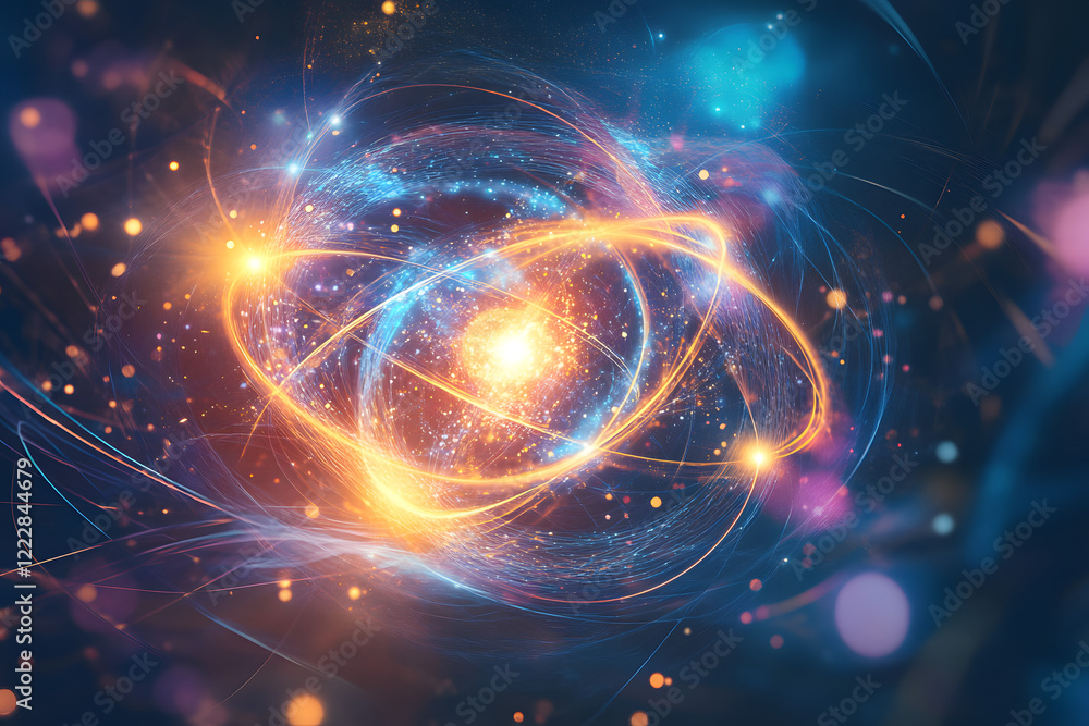 Wall mural vibrant visualization of quantum particles in abstract design