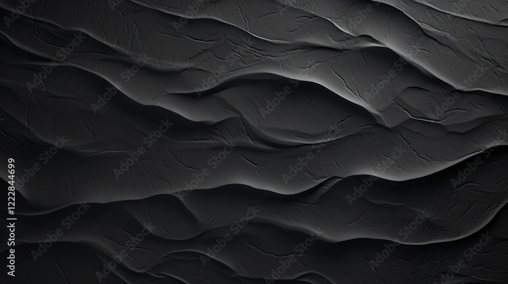 Poster textured black paper background with wrinkles and subtle shadows for design and art projects
