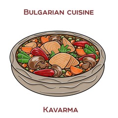 Kavarma is a traditional Bulgarian stew made with marinated meat, vegetables, and spices, slow-cooked to perfection.