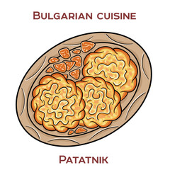 Patatnik is a traditional Bulgarian dish made from grated potatoes, onions, cheese, and spices, baked until golden and crispy.