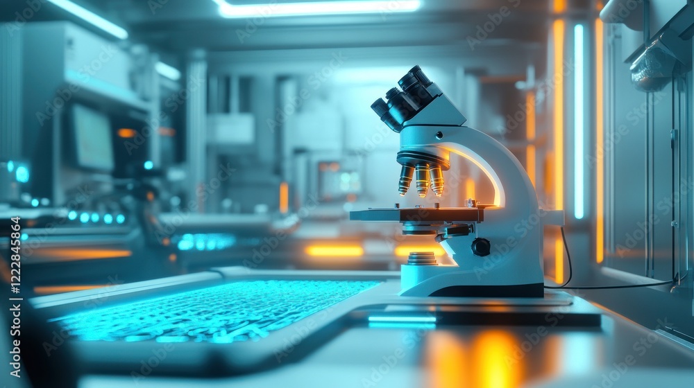 Aufkleber modern microscope in a futuristic laboratory setting