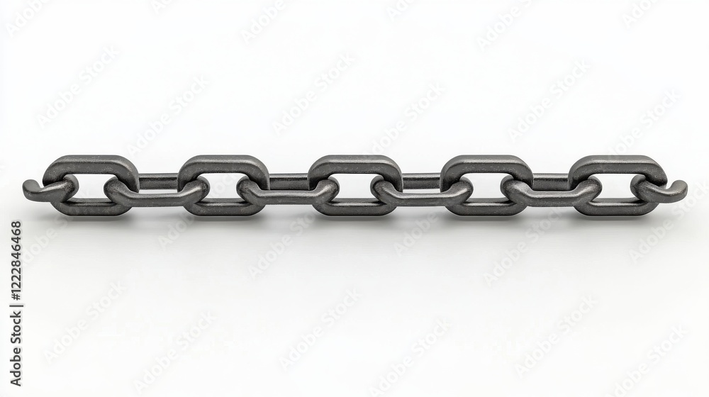 Poster close-up view of a metallic chain link, showcasing its design and texture against a white background