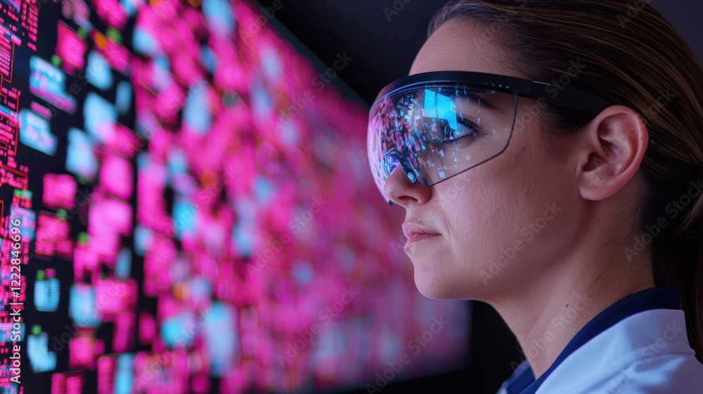 Aufkleber scientist analyzing data with high-tech glasses in modern lab environment