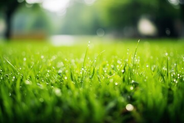 Fresh greenery with morning dew droplets
