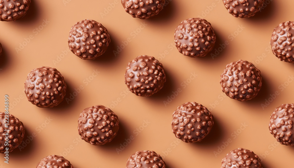 Poster delicious chocolate balls with textured surface arranged in pattern, creating appealing visual displ