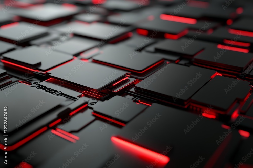 Aufkleber close-up view of black and red electronic circuit tiles in an abstract design showcasing technology 