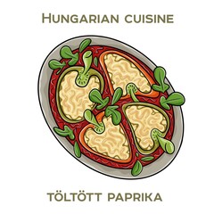 Toltott paprika is a traditional Hungarian dish featuring bell peppers stuffed with a savory mixture of ground meat, rice, and spices, often served with a tangy tomato sauce.