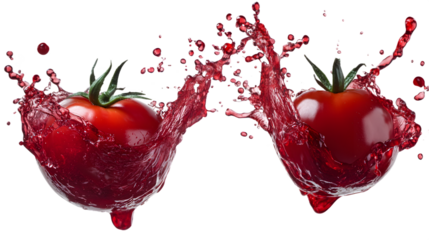 Splashing Tomatoes with Red Juice, Isolated on Transparent Background