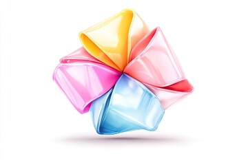 Colorful abstract sculpture made of translucent materials on a white background, showcasing vibrant hues