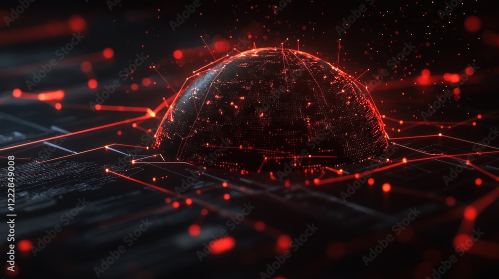 Poster digital globe network red connections data sphere