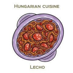 Lecho is a traditional Hungarian dish featuring a vibrant mix of stewed peppers, tomatoes, and onions, often served as a side or main course.