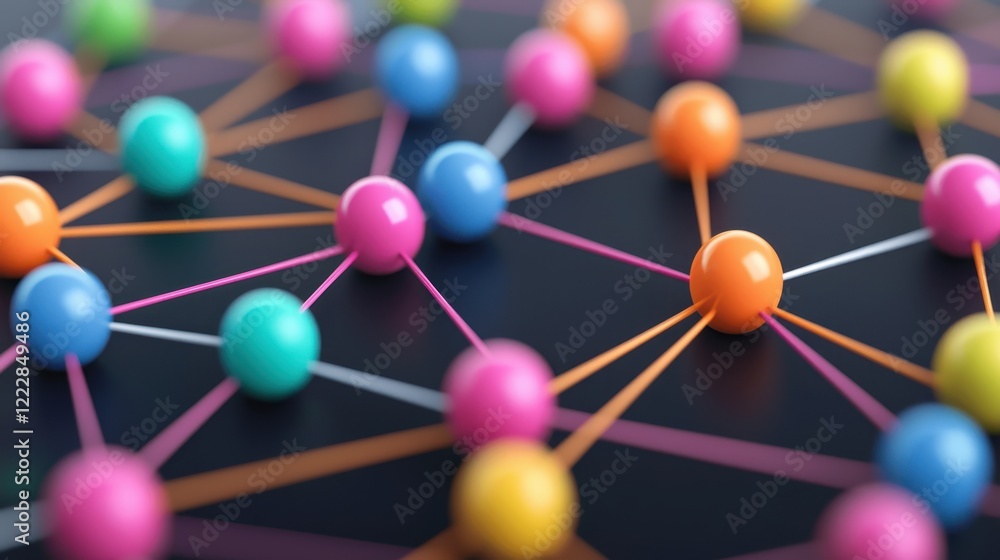 Poster colorful network connection with vibrant nodes and lines