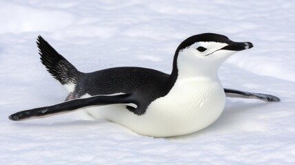 Obraz premium Chinstrap Penguin Sliding On Antarctic Snow