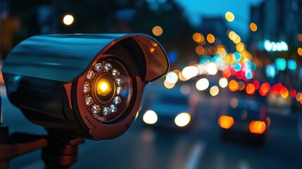 Security Camera Monitoring City Night Traffic