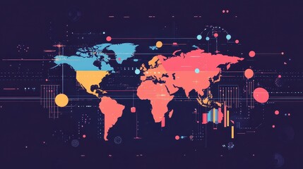 logistics network flat design front view global trade animation Split-complementary color scheme.