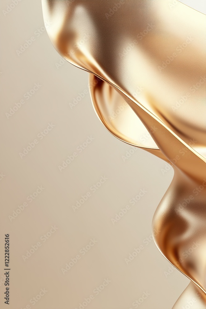 Poster delicate gold ribbons twist and float elegantly in mid-air against a gradient background. soft light