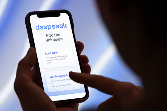 Guilherand-Granges, France - January 27, 2025. DeepSeek is an AI-powered platform specializing in advanced data analytics, search optimization, and intelligent insights for businesses.  