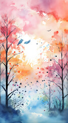 Obraz premium Digital watercolor natural spring landscape abstract graphic poster background