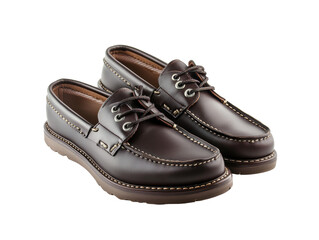 Isolated Angle View Textured Brown Leather Boat Shoes
