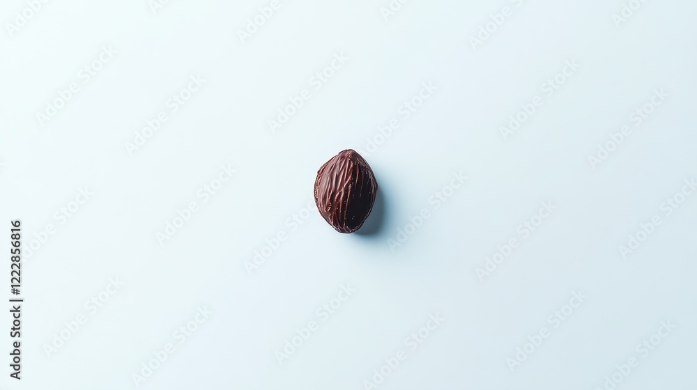 Poster isolated close-up of a single brown seed on a light background with soft shadows