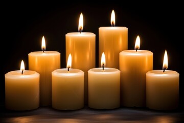 Church candles fire black background spirituality.