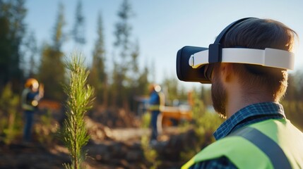Forester Using Virtual Reality Headset in Forest