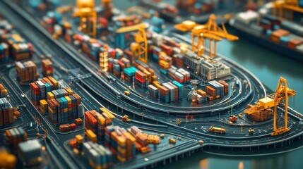 Logistics network, futuristic global trade routes, 3D illustration. 