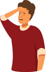 Fototapeta premium Frustrated young man holding hand to forehead, expressing disappointment and exasperation