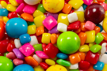 Closeup, top view of colorful candies
