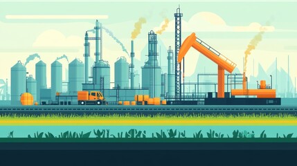 Industrial Refinery Complex Landscape Illustration