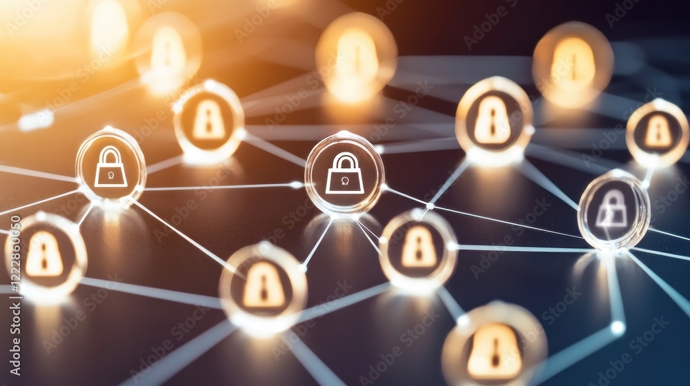 Poster network security system padlock nodes connected