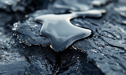 Melting petroleum drops merge with coal seams, creating striking visual