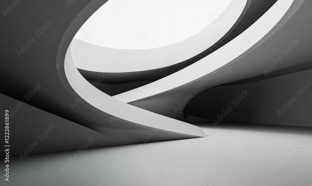Poster minimalist design featuring an abstract 3d render and simple geometric background.