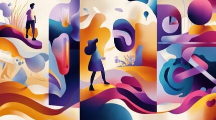 Obraz premium Strategic business planning abstract concept vector illustration set. Business mission, vision statement, competitive intelligence, goals and philosophy, brand success, loyalty abstract metaphor. ill