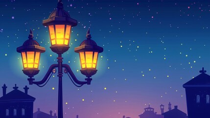 Urban Lantern Light Illuminating City Street at Night