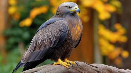 Majestic Golden Eagle Perched on Wood Autumn Background Wildlife Photography Sky Eye Bird Fall Gray 