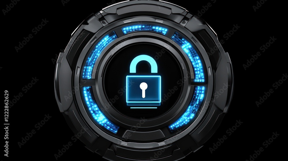 Poster futuristic digital security system lock interface