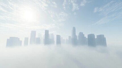 Fototapeta premium Urban skyline shrouded in smog, hazy atmosphere, 3D illustration. 