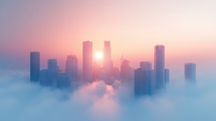Fototapeta premium Urban skyline shrouded in smog, hazy atmosphere, 3D illustration. 