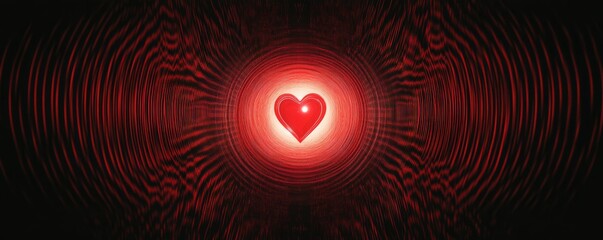 Fototapeta premium Minimalistic red heartbeat pattern with a glowing heart at its center on a black background, abstract and captivating