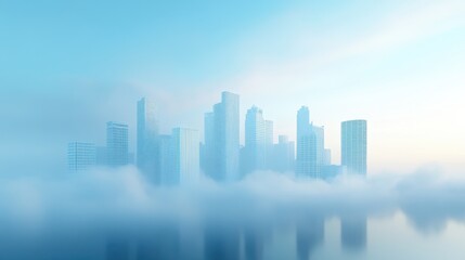 Urban skyline shrouded in smog, hazy atmosphere, 3D illustration. 